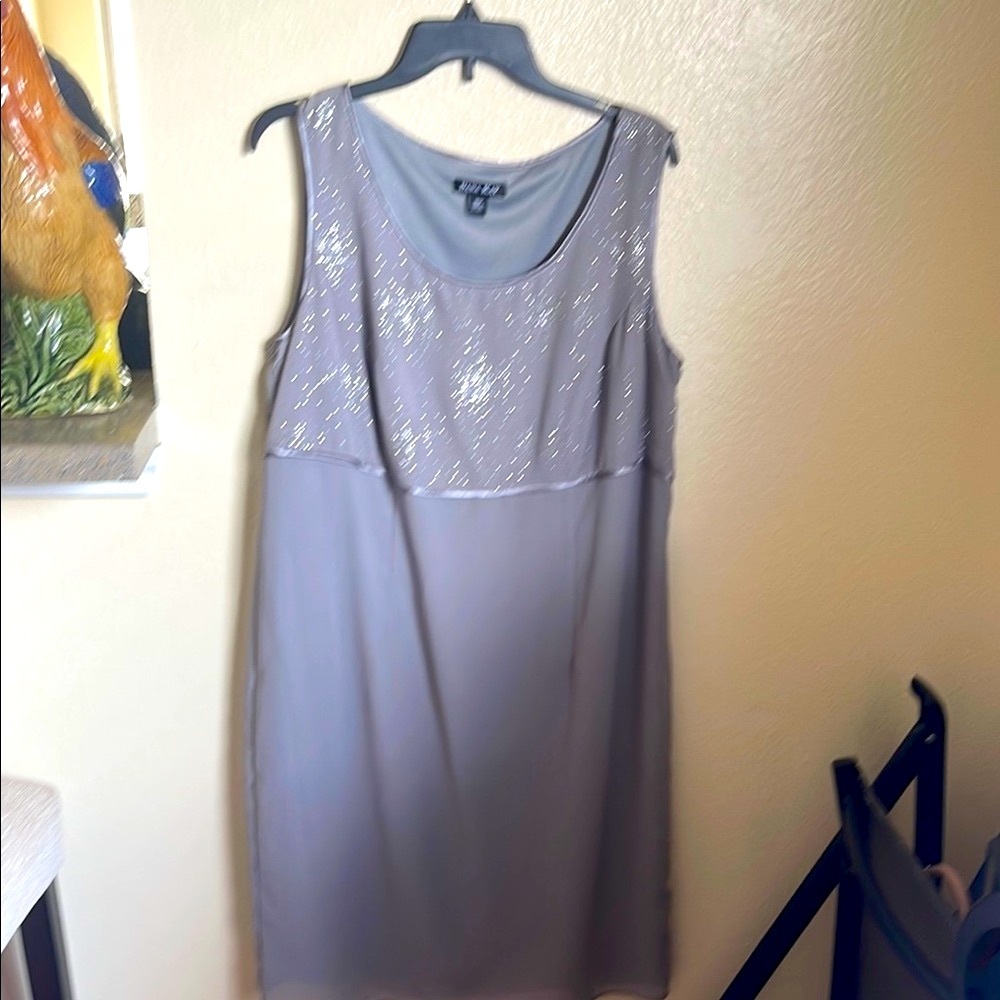 Gray Sleeveless Dress with Sequin Detail